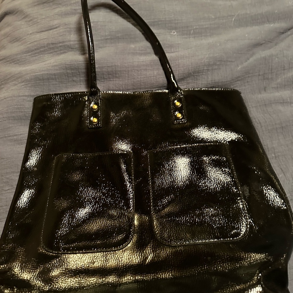 JCrew Black patent Leather Tote Bag